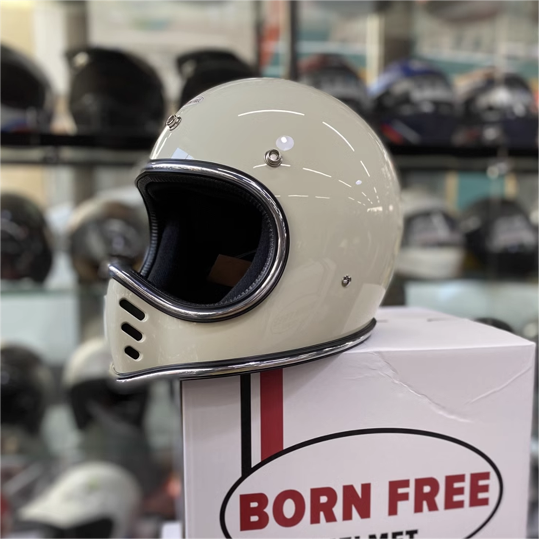bornfree mini moto3美式硬汉素色头盔 复古小体山地骑行全盔