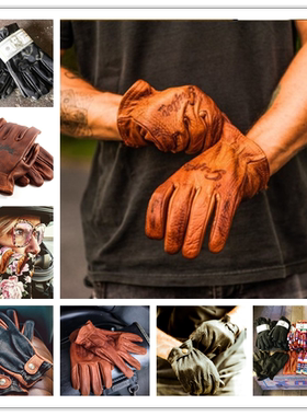 现货 美产Grifter哈雷复古做旧机车手套 野牛皮鹿皮户外骑行手套