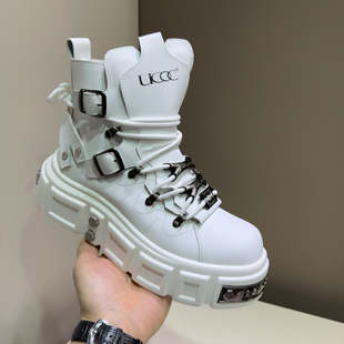 中筒靴子短靴朋克风厚底增高炸街潮牌机车靴 新款 高帮老爹鞋 男秋季