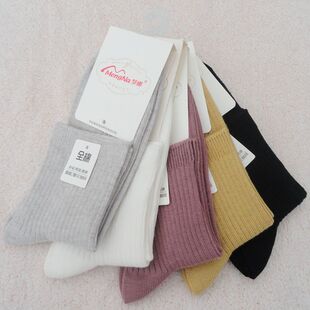 梦娜全棉双针短筒女袜光板纯色简约百搭袜子柔软舒适防臭吸汗