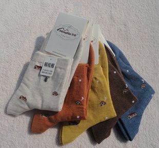 纯棉秋冬厚款女袜梦娜时尚黄色休闲袜子六双一组纯棉防臭汲汗