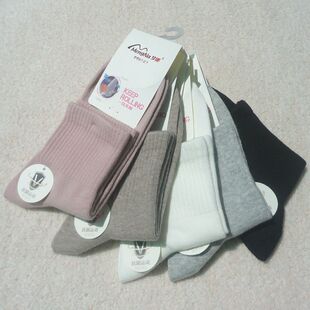 中筒纯棉运动女袜梦娜纯色简约旅行爬山散步女士棉袜吸汗防臭潮流