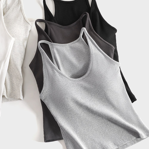 欧美大U领纯棉吊带美背背心