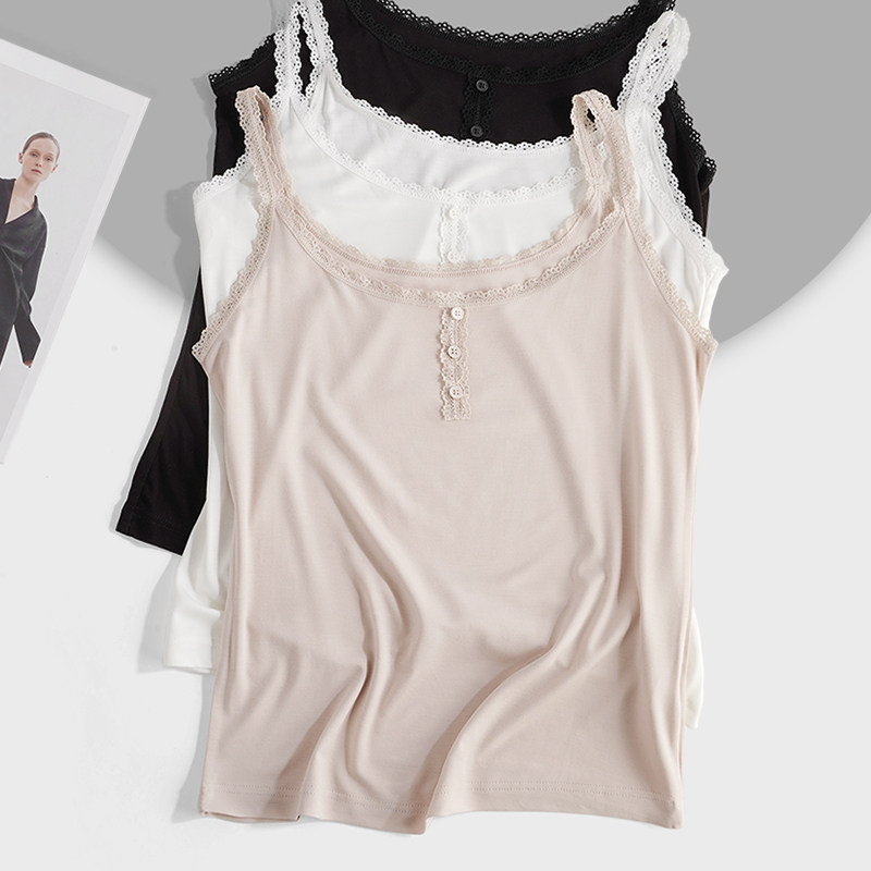 春夏蕾丝肩带薄款纯色打底小背心