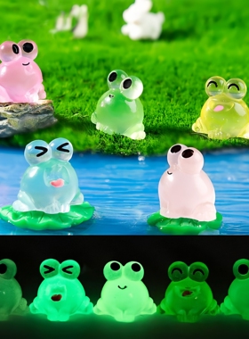 蛋糕鱼缸可爱大眼小青蛙diy配件迷你桌面微景观卡通夜光装饰摆件