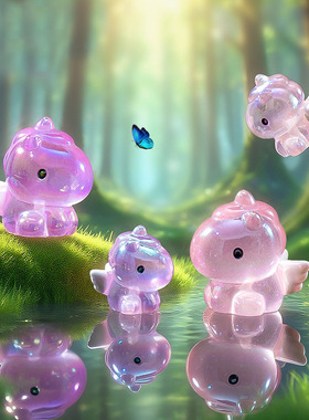 可爱七彩电镀独角兽公仔蛋糕diy装饰品配件微景观车载桌面小摆件