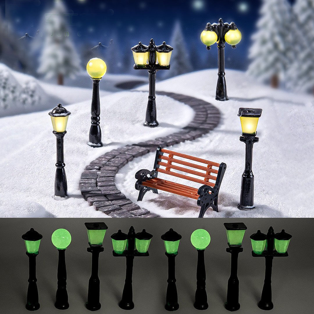 微景观夜光手工公园怀旧路灯公路广场diy装饰配件迷你桌面小摆件
