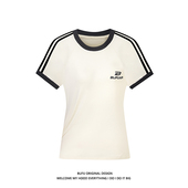 T恤女 针织运动百搭短款 BUFU潮牌撞色织带圆领短袖 tee复古辣妹修身