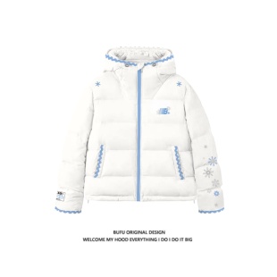 宽松棉服 情侣款 亿万少年BUFU美式 贝壳绣加厚连帽外套棉衣男女冬季
