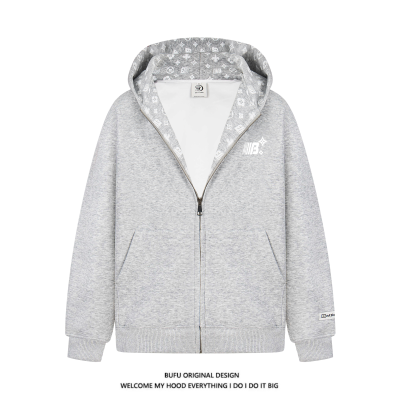 美式复古印花开衫连帽卫衣男女款