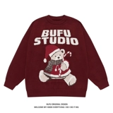 Ретро демисезонный трикотажный свитер подходит для мужчин и женщин для влюбленных, этнический стиль, в американском стиле, с медвежатами