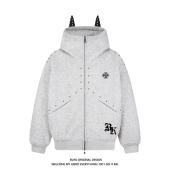 BUFU美式 情侣杜宾犬宽松外套 铆钉小恶魔卫衣连帽男女秋季