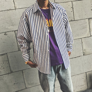 韩国复古原宿风条纹衬衫