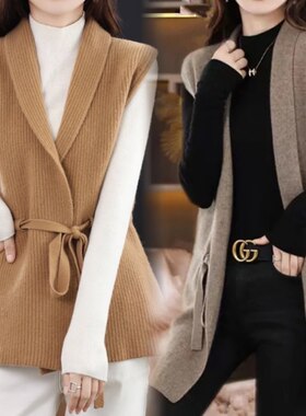 无袖针织开衫女外套毛衣