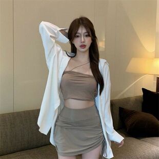 港风chic大码长袖衬衫上衣女夏季薄款衬衣外套防晒衣开衫胖mm上衣
