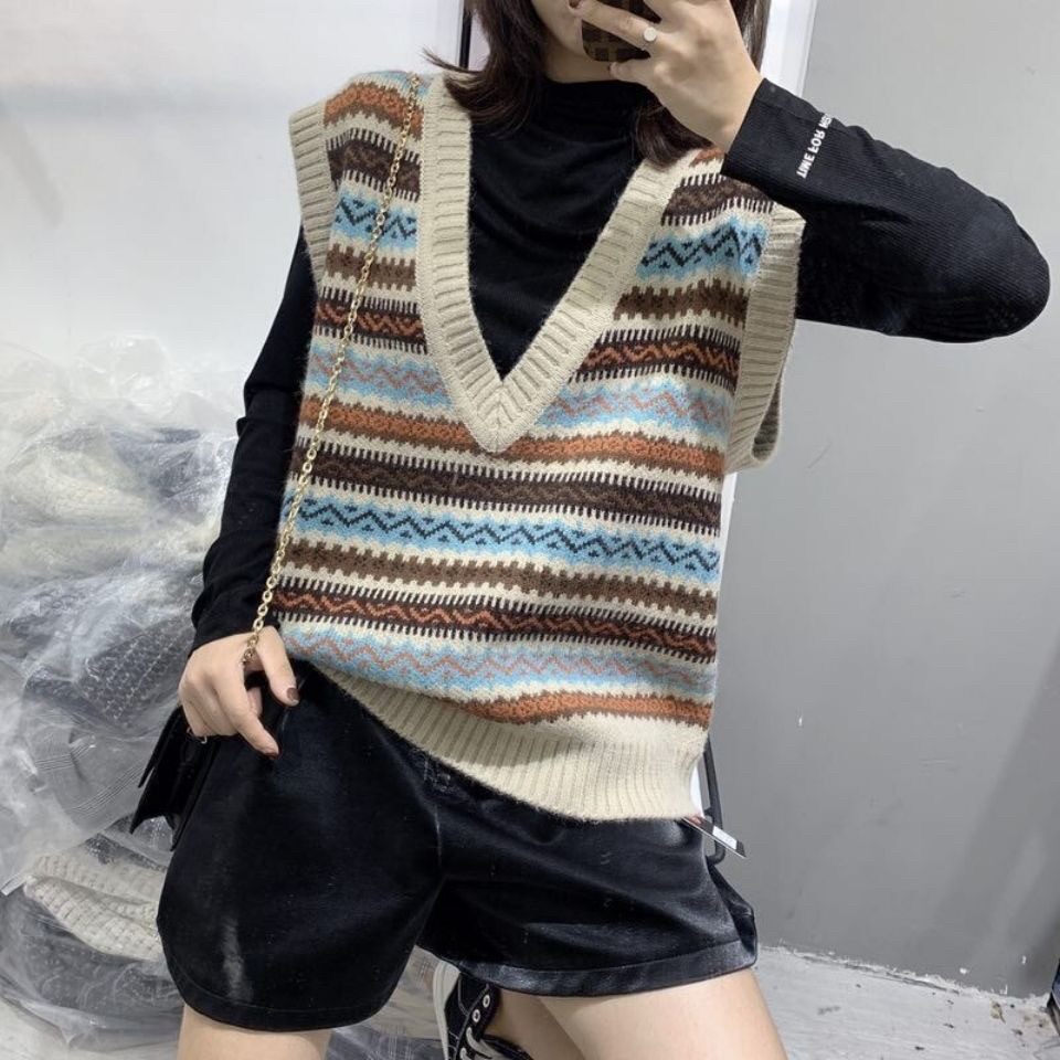 韩系大码胖mm慵懒风宽松针织马甲背心女叠穿毛衣马夹外套上衣罩衫