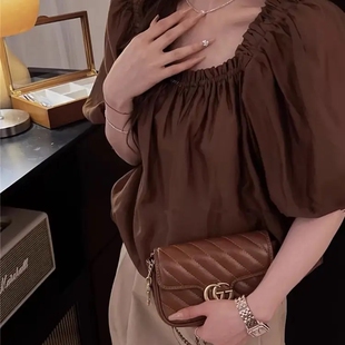 大码胖mm泡泡袖上衣设计感小众短袖衬衫女宽松显瘦心机衬衣200斤