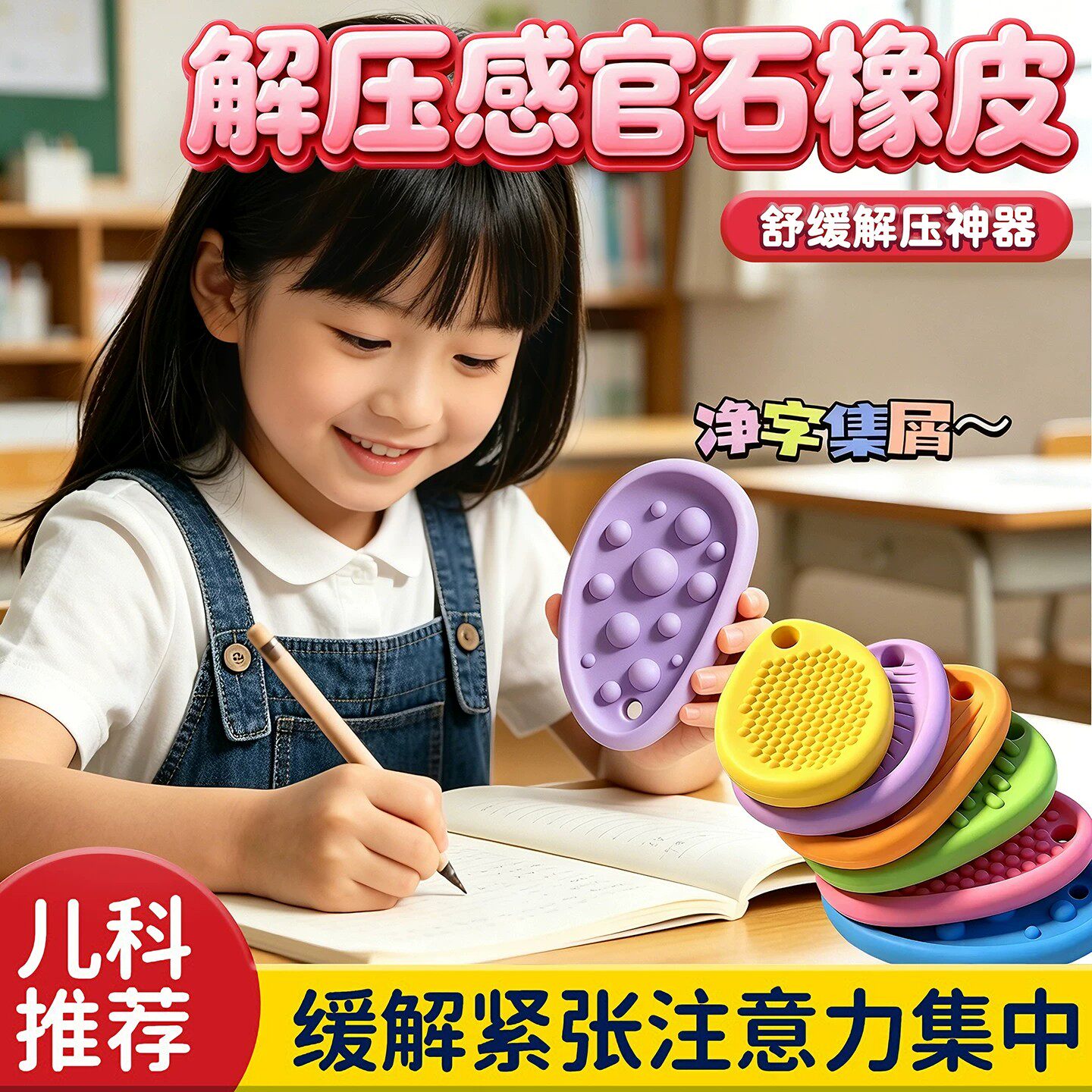 感官石橡皮擦防丢不留痕解压