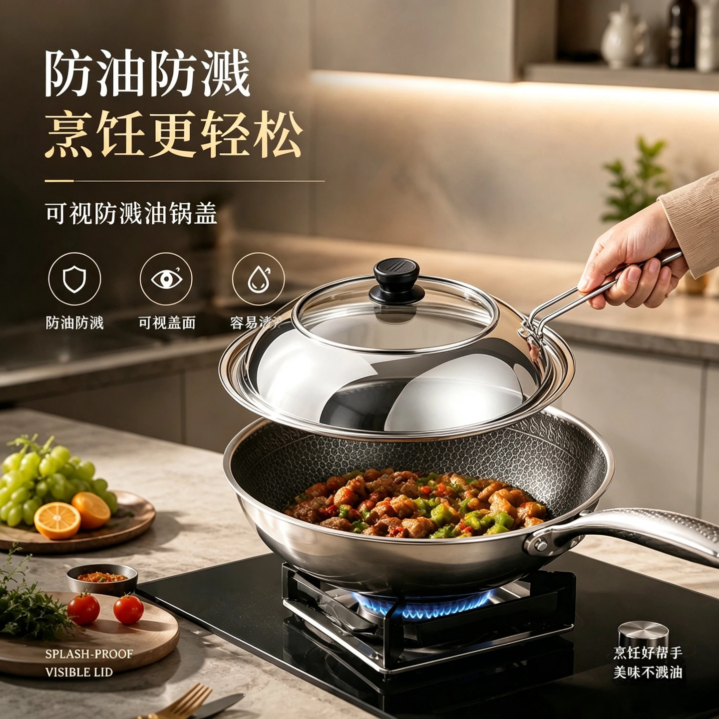 可视防溅油锅盖不烫手挡油
