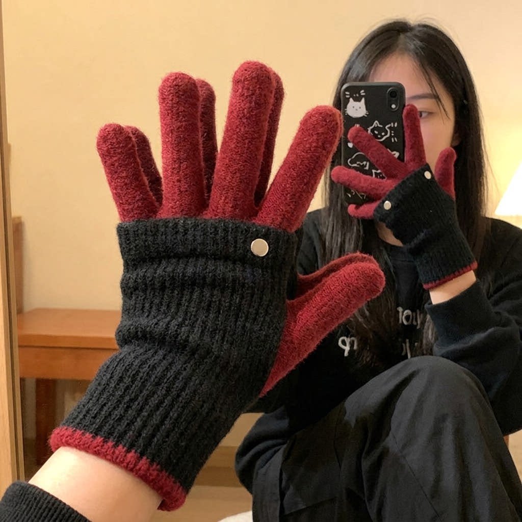 美拉德拼色触屏防风保暖骑行手套