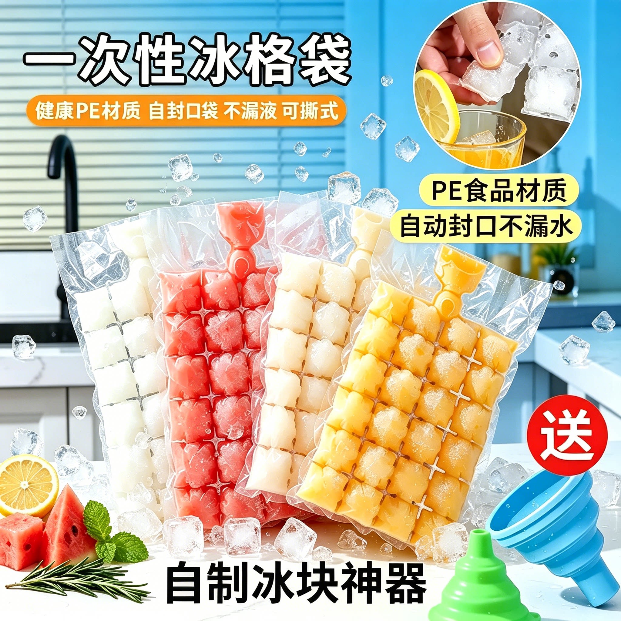 冰块模具一次性冰袋食品级家用制冰袋百香果制冰盒自封口密封神器