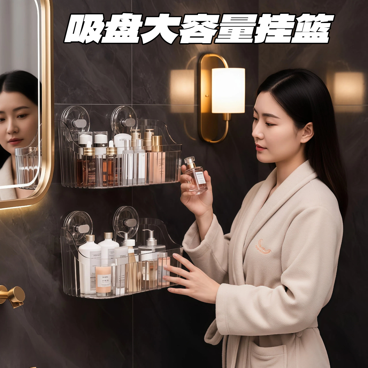 吸盘置物架浴室厨房卫生间免打孔壁挂式墙上收纳神器洗漱台收纳盒