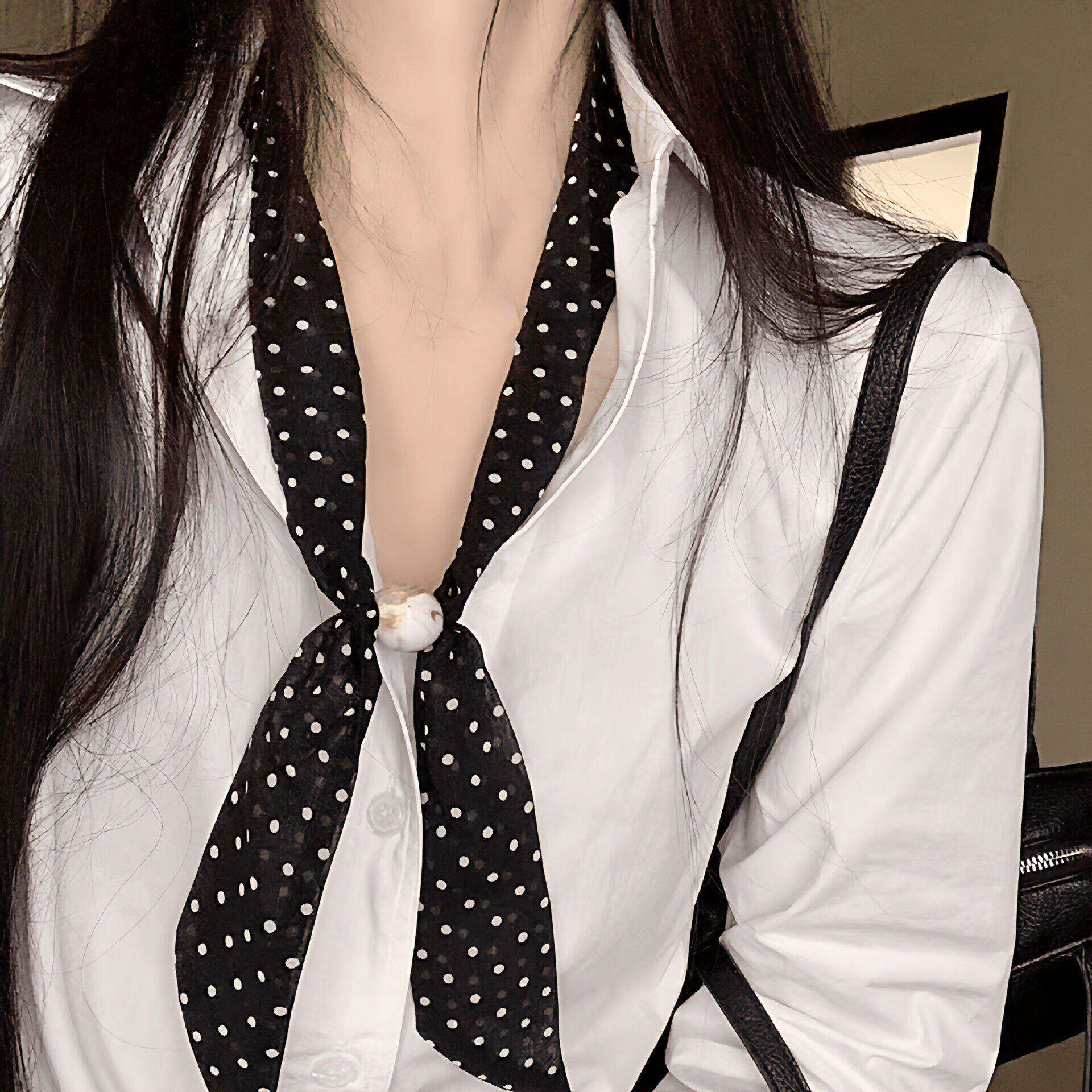 韩系黑色波点丝巾串珠项链女款
