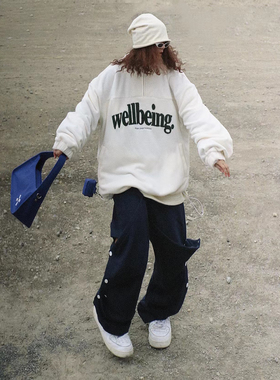 UNDERLINE重磅加厚洗水抽绳刺绣假两条双排扣拼接 RRR123 风长裤