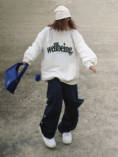 UNDERLINE重磅加厚洗水抽绳刺绣假两条双排扣拼接 RRR123 风长裤