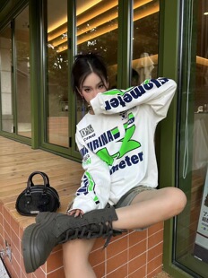 YURINA AOKI 23AW 洗水复古印花潮流宽松休闲百搭男女长袖T恤