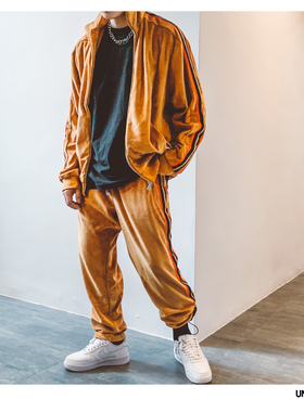 英籍设计师品牌UNDERLINE 舒适刺绣绒面KANYE风高嘻哈街运动套装