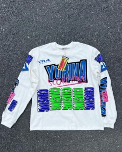 YURINA AOKI 23AW 多色洗水复古印花潮流宽松休闲防晒男女长袖T恤