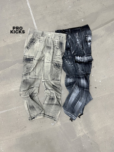 Rhapsody 人工刷墨重度remake做旧星星拼接口袋重磅潮流工装裤