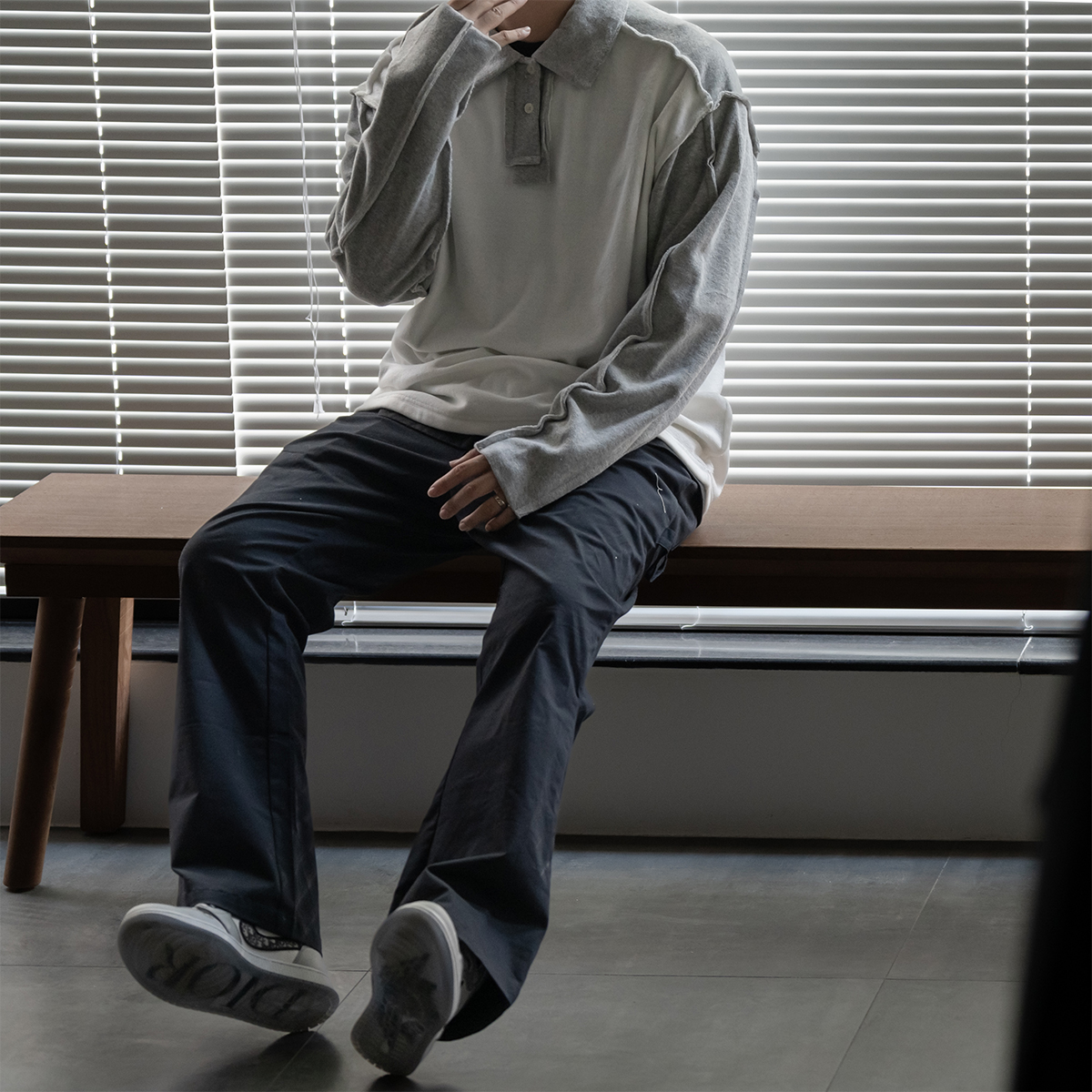 寬鬆长袖休閑縫邊POLO