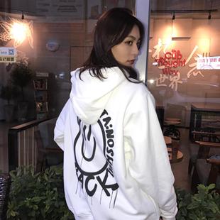 tanoshimi Hoodie笑脸涂鸦花卉高街宽松抓绒连帽套头卫衣 19AW