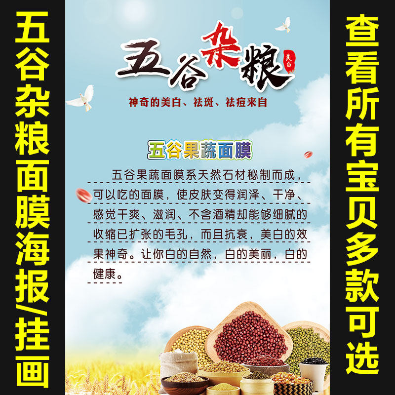 美容院祛斑祛痘果蔬五谷杂粮面膜高清广告写真展板海报制作504
