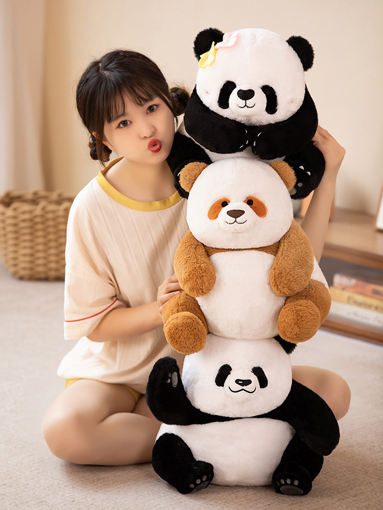 MENGLAN 시뮬레이션 꽃 주변 흑백 자이언트 팬더 인형 야야 베개 플러시 장난감 인형 인형 잠자는 포옹