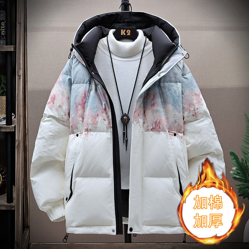 2025冬季彩色渐变厚款棉衣男学生青少年棉袄潮流宽松大码棉服外套