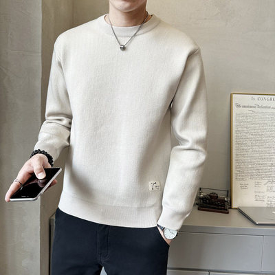 雅鹿不起球2025冬季新款圆领毛衣男外穿内搭打底针织衫加厚莫代尔