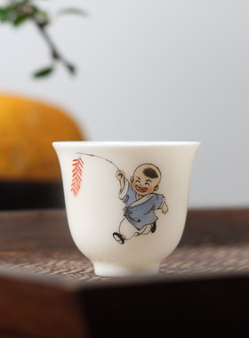中华文化手绘玉瓷复古节庆品茗杯