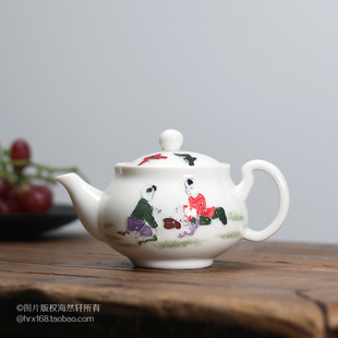 潮州枫溪库存老瓷器 浮雕手绘粉彩陶瓷茶壶小号泡茶壶功夫茶具