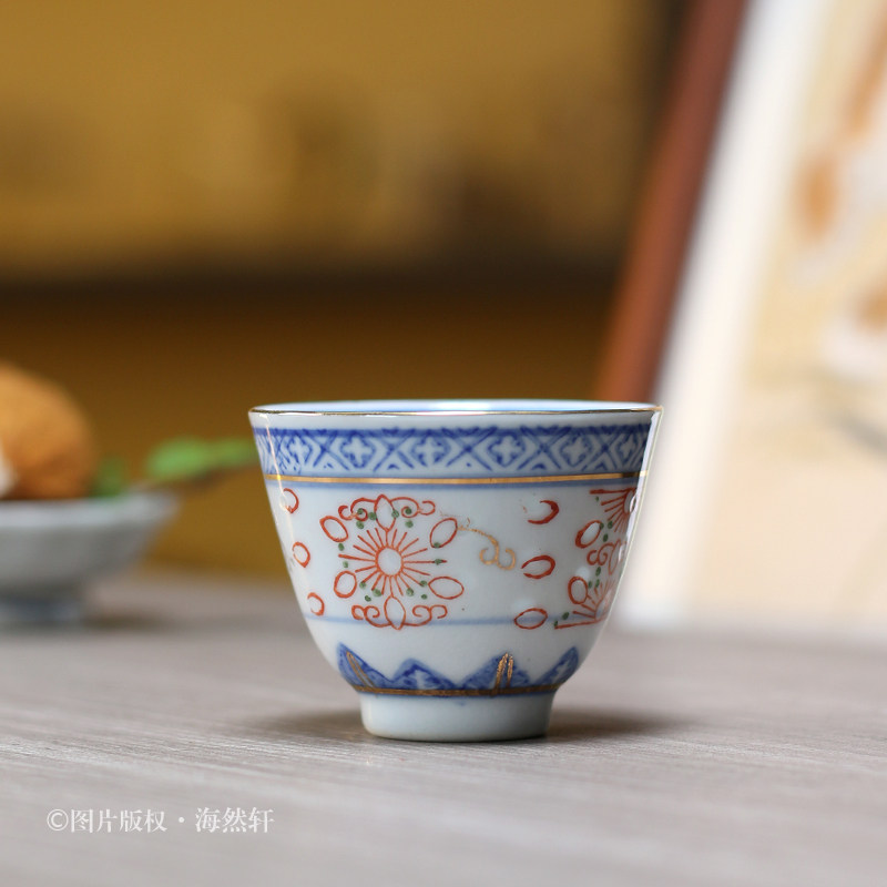 怀旧复古景德镇青花刻花米通莲花杯 红茶杯红酒杯品茗杯功夫茶杯