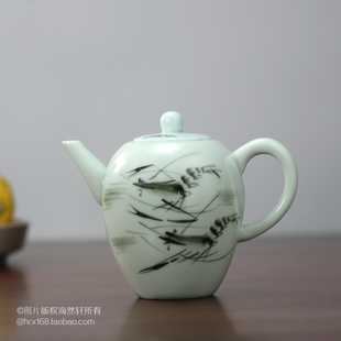 90年代潮州枫溪老手绘杯彩瓷厂库存陶瓷功夫茶青瓷中式泡茶老茶壶
