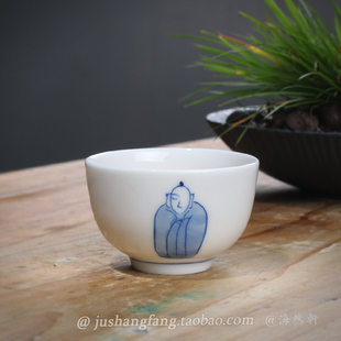 景德镇手绘青花瓷创意观禅斗笠杯品茗杯功夫茶杯杯主人陶瓷杯杯子