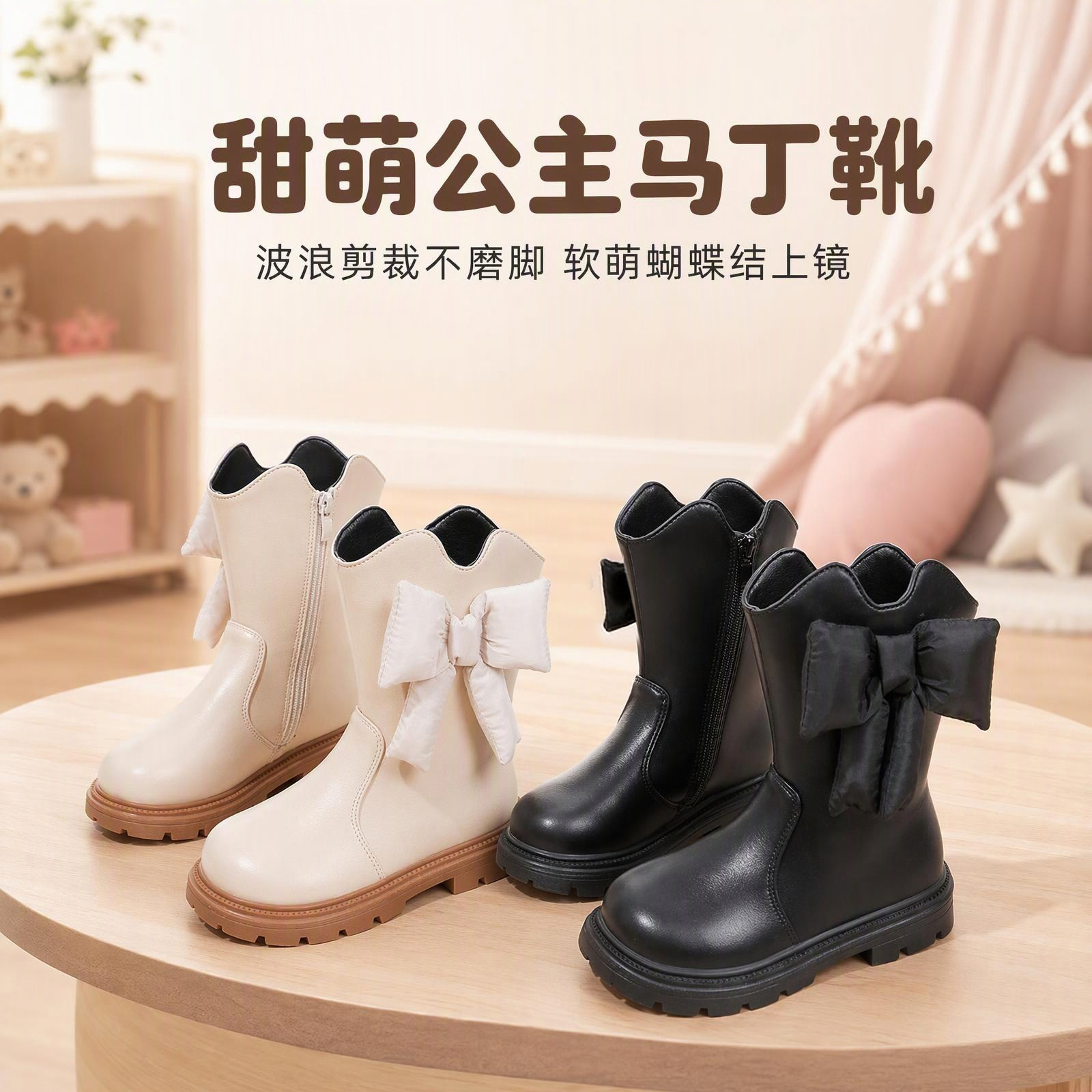 公主风软萌可爱女童中筒靴