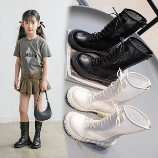 女童马丁靴2025夏季走秀长靴模特镂空中大童软底儿童公主靴高筒靴