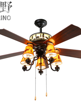 【森野照明原创经典】美式乡村客厅餐厅别墅民宿木屋小鹿吊扇灯