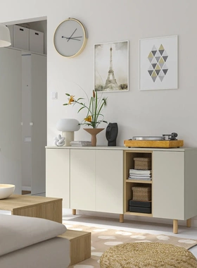 IKEA宜家莱德莫柜子浅米灰色150x42x75cm储物柜家用收纳柜抽屉柜