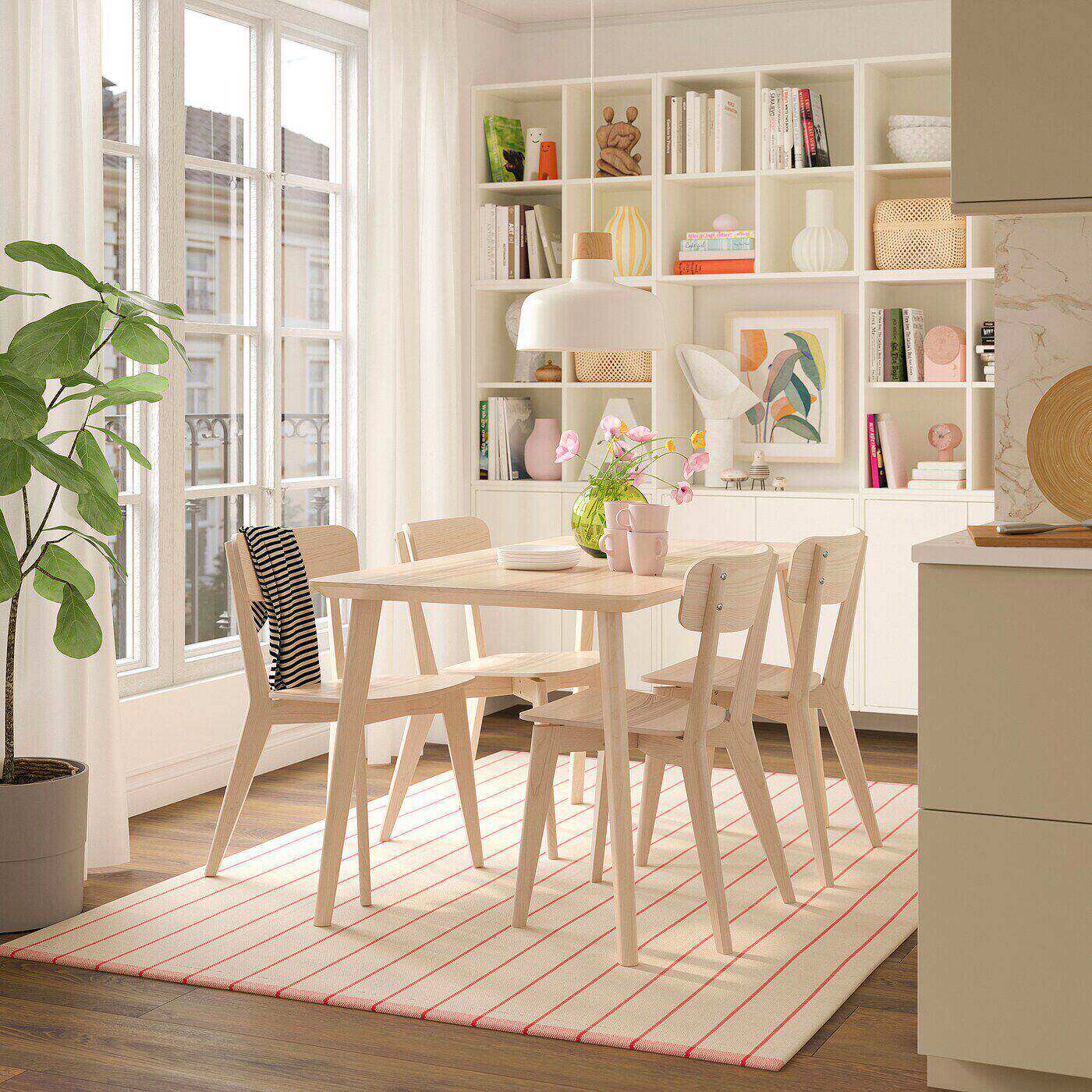 IKEA宜家代购利萨伯一桌四椅白蜡木贴面140x78cm家用餐厅桌椅组合