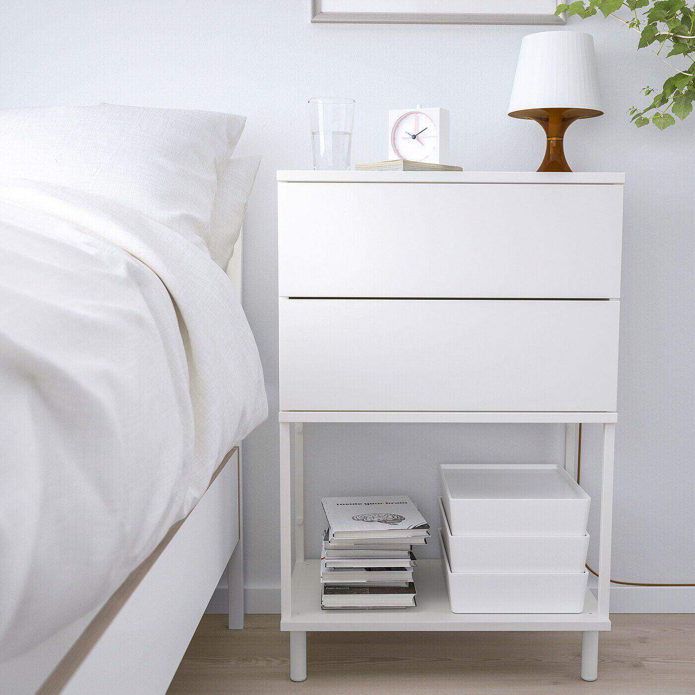 IKEA宜家代购普拉萨两斗抽屉柜白色福纳60x42x93cm家用收纳床头柜